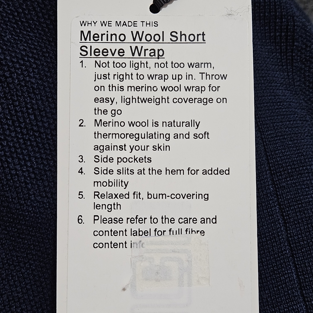 NWT Lululemon Merino Wool Short Sleeve WrapTrue Navy Size XS/S - Picture 4 of 8
